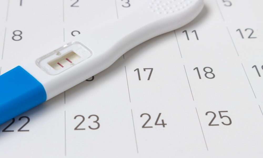 Calendar with pregnancy test