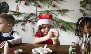 Kids having fun making holiday crafts