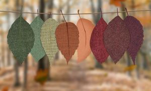 Fall leaf garland strung between trees