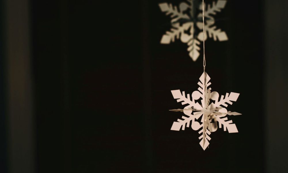 Snowflake ornament craft hanging as a holiday decoration