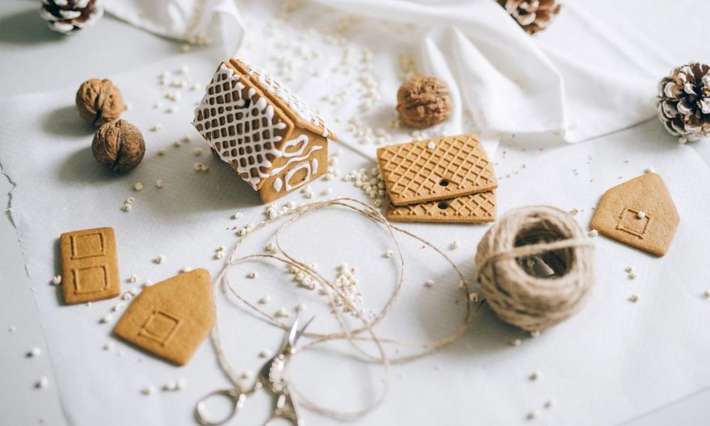 gingerbread house under construction